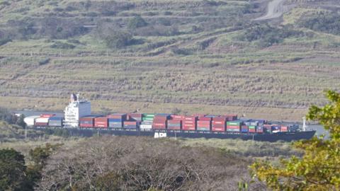 A Container Ship Passes Through the Panama Canal