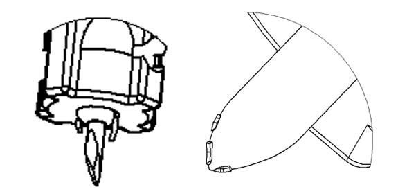 Figure 9: Drawings showing typical flake location remaining on lancet base (left), and needle (right)