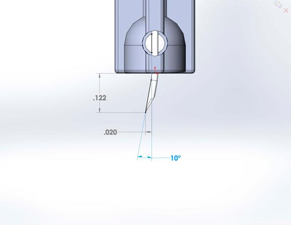 Figure 3: Proportioned drawing of needle bent right out of the box.